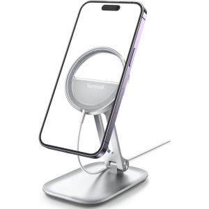 Lamicall Phone Stand for Apple 15W MagSafe Charger – Collasple Adjustable Charging Holder Dock Cradle for Desk, Compatible with Airpods, iPhone 16 15 14 13 12 Plus, Pro, Pro Max, Grey [Stand Only](For 15W Charger [Old Version] – Silver)