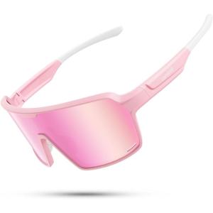 Lamicall Polarized Sports Sunglasses for Women, Large UV400 Protection Sun Glasses, Running Cycling Baseball Hiking(Pink Frame-pink Lens)