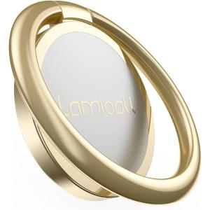 Lamicall Silver Cell Phone Ring Finger Stand – Phone Ring Grip Holder Kickstand, Metal Grip Hook Work with Magnetic Car Mount, Compatible with iPhone 16 15 Pro Max Plus XR, Smartphone Accessories(Gold)