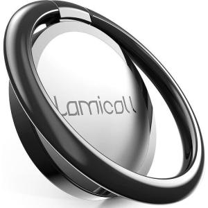 Lamicall Silver Cell Phone Ring Finger Stand – Phone Ring Grip Holder Kickstand, Metal Grip Hook Work with Magnetic Car Mount, Compatible with iPhone 16 15 Pro Max Plus XR, Smartphone Accessories(Matte Black)