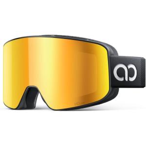 Lamicall Ski Goggles with 3X Anti-Fog – 100% UV Protection, OTG Design for Skiing, Snowboard, Snowmobile, Men, Women(Black Frame – Gold Lens)