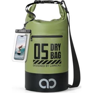 Lamicall Small Dry Bag, Waterproof Bag – [Durable & Floating] 5L/10L/20L/30L/40L Water Proof Bag with Waterproof Phone Pouch, Keeps Gear Dry Sack for Kayak Swim Boat Paddle Boarding Hiking Fishing(Olive Green)