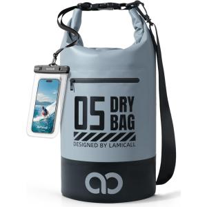 Lamicall Small Dry Bag, Waterproof Bag – [Durable & Floating] 5L/10L/20L/30L/40L Water Proof Bag with Waterproof Phone Pouch, Keeps Gear Dry Sack for Kayak Swim Boat Paddle Boarding Hiking Fishing(Blueish Gray)