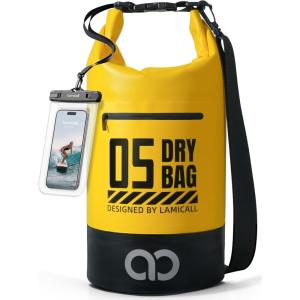 Lamicall Small Dry Bag, Waterproof Bag – [Durable & Floating] 5L/10L/20L/30L/40L Water Proof Bag with Waterproof Phone Pouch, Keeps Gear Dry Sack for Kayak Swim Boat Paddle Boarding Hiking Fishing(Lemon Yellow)