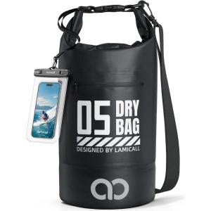 Lamicall Small Dry Bag, Waterproof Bag – [Durable & Floating] 5L/10L/20L/30L/40L Water Proof Bag with Waterproof Phone Pouch, Keeps Gear Dry Sack for Kayak Swim Boat Paddle Boarding Hiking Fishing(Black)