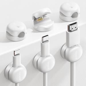Lamicall Spring Cord Organizer, Office Desk Accessories – 12Pack Compact Desk Cable Management Holder Clips, Nightstand Phone Charging Cord Holder, 8mm Slot Adhesive Wire Organizer, White(White)