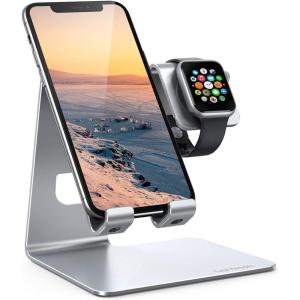 Lamicall Stand for Apple Watch Phone Holder 2 in 1 Desktop Stand Holder Charging Station Dock for Apple Watch SE Series 10/9/8/7/6/5/4/3/2 Ultra(sliver)
