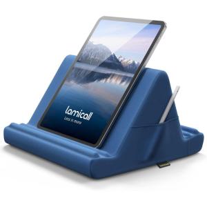 Lamicall Tablet Pillow Holder Stand – Tablet Pillow Soft Pad Dock for Lap, Bed and Desk with Pocket & 4 Viewing Angles, for iPad Pro 13, 11, 12.9, Air, Mini, Kindle, iPhone, 4-13″ Devices, Black(Royal Blue)