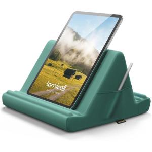 Lamicall Tablet Pillow Holder Stand – Tablet Pillow Soft Pad Dock for Lap, Bed and Desk with Pocket & 4 Viewing Angles, for iPad Pro 13, 11, 12.9, Air, Mini, Kindle, iPhone, 4-13″ Devices, Black(Green)