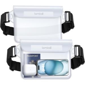 Lamicall Waterproof Fanny Pack Pouch – [2Pack] [2025 Elastic Waist Strap] IPX8 Dry Bags Water Proof Pouch for Swimming, Beach, Kayaking, Cruise Ship Essentials, 8.7” for iPhone 17 16 15 Pro Max Air(Clear)