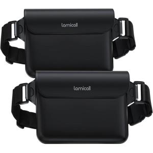 Lamicall Waterproof Fanny Pack Pouch – [2Pack] [2025 Elastic Waist Strap] IPX8 Dry Bags Water Proof Pouch for Swimming, Beach, Kayaking, Cruise Ship Essentials, 8.7” for iPhone 17 16 15 Pro Max Air(Black)