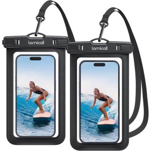 Lamicall Waterproof Phone Pouch Case – [2 Pack][Easy Lock & Heavy Duty] IPX8 Water Proof Cell Phone Dry Bag for Beach, Protector for iPhone 17 16 15 14 13 12 11 Pro Max Plus Air, Galaxy S25 S24, 4-7″(Black & Black-7″)