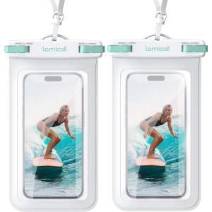 Lamicall Waterproof Phone Pouch Case – [2 Pack][Easy Lock & Heavy Duty] IPX8 Water Proof Cell Phone Dry Bag for Beach, Protector for iPhone 17 16 15 14 13 12 11 Pro Max Plus Air, Galaxy S25 S24, 4-7″(A-Sky White-7″)