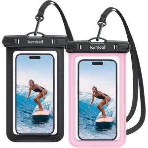 Lamicall Waterproof Phone Pouch Case – [2 Pack][Easy Lock & Heavy Duty] IPX8 Water Proof Cell Phone Dry Bag for Beach, Protector for iPhone 17 16 15 14 13 12 11 Pro Max Plus Air, Galaxy S25 S24, 4-7″(Black & Pink-7″)