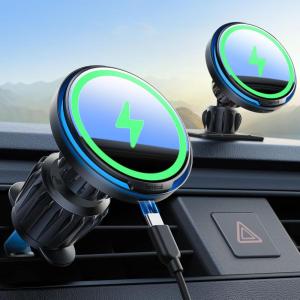 Lamicall for MagSafe Car Mount Charger – 15W Magnetic Wireless Car Charger Vent Dashboard, 360° Rotation Magnetic Phone Holder for Car Charging HandsFree for iPhone 17 16 15 Pro Max Air Plus(Standard – MagSafe)