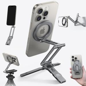 Lamicall for Magsafe Tripod Stand – [Ultra-Compact] Aluminium Magnetic Phone Tripod for iPhone 17/16 Pro Max Air, Flexible Cell Phone Bedstand Mount with 1/4″ Screw, Arca & Hook Fits Travel Desk Grey(NEW Upgraded – Dark Gray)