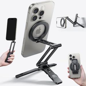 Lamicall for Magsafe Tripod Stand – [Ultra-Compact] Aluminium Magnetic Phone Tripod for iPhone 17/16 Pro Max Air, Flexible Cell Phone Bedstand Mount with 1/4″ Screw, Arca & Hook Fits Travel Desk Grey(Black)