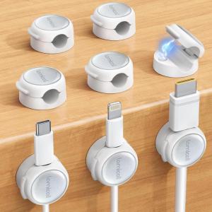 Magnetic Cable Clips Cord Organizer – Lamicall 8Pack [Crystal-Clear & Silver Shine] Cable Management Holder for Phone Charging Cord, Strong Adhesive for Nightstand, Home Office Desk Decor Accessories(- Snow White)