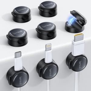 Magnetic Cable Clips Cord Organizer – Lamicall 8Pack [Crystal-Clear & Silver Shine] Cable Management Holder for Phone Charging Cord, Strong Adhesive for Nightstand, Home Office Desk Decor Accessories(Misty Black)