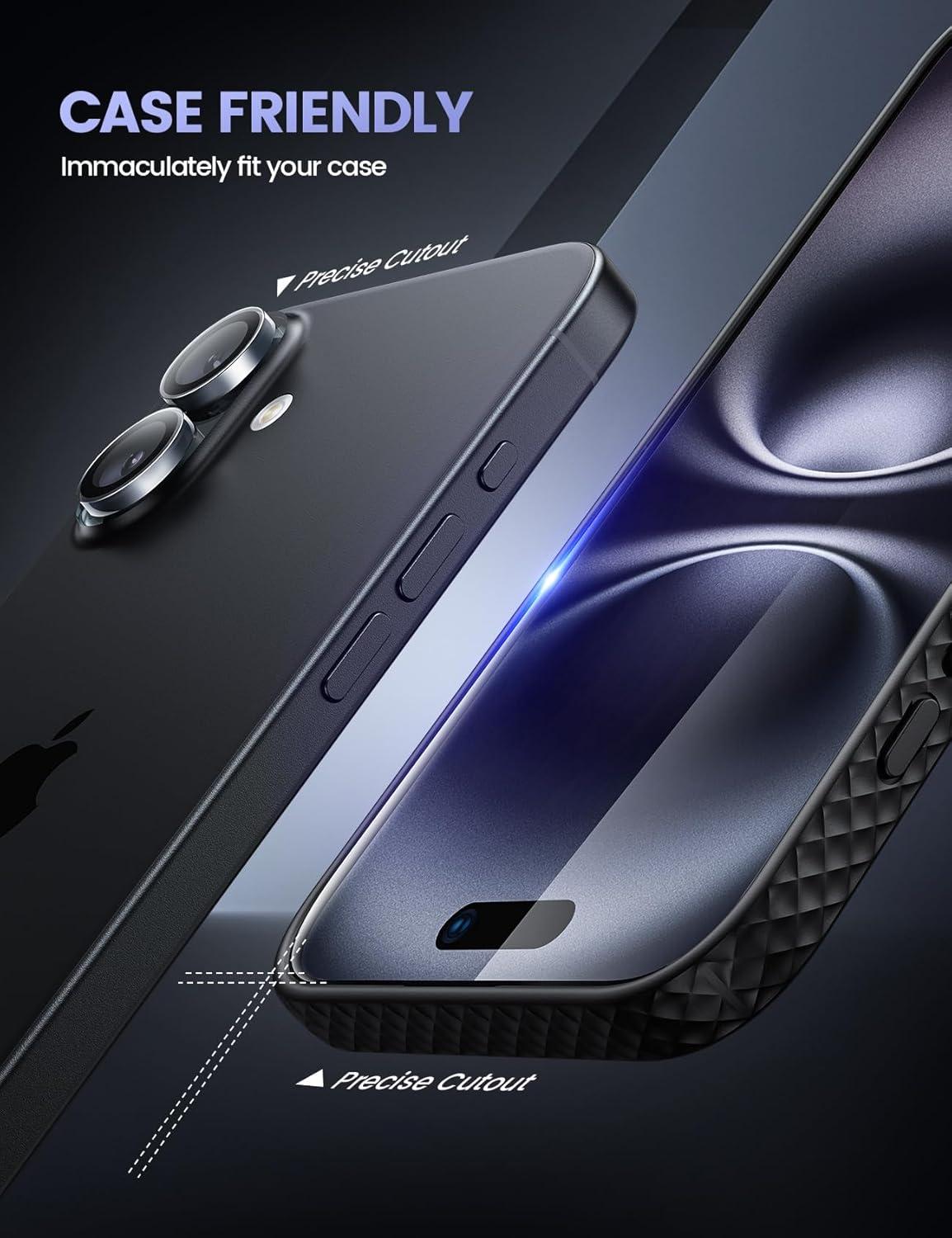 imageLamicall 22 for iPhone 16 Screen Protector 61 with Camera Lens Protector Top 9H Tempered Glass Film Easy Alignment Tool AntiScratch 0 Bubbles HD Clear for iPhone 16 2Pack Each16 Plus67