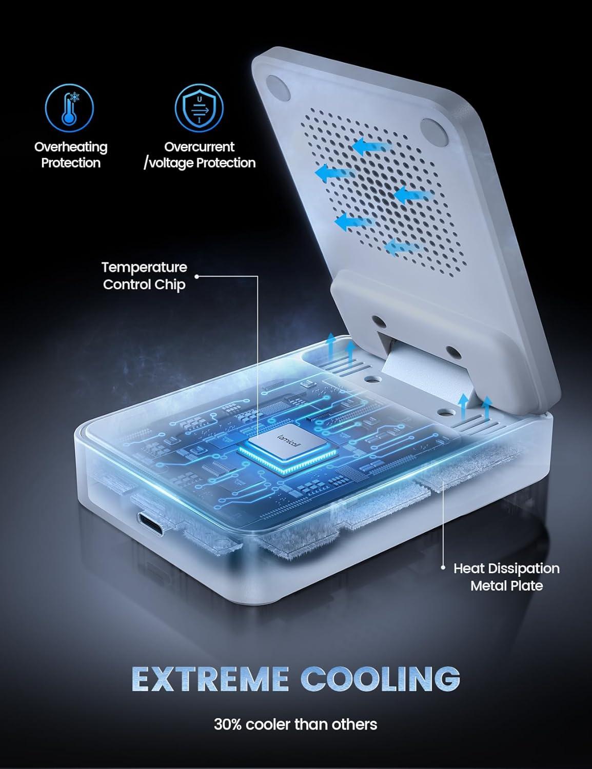 imageLamicall 3 in 1 Compact Wireless Charging Station for Apple Magsafe Safe Cooling Foldable Travel Magnetic Charger Stand for iPhone 17 Air 16 15 14 13 12 Series Airpods Pro Apple Watch UltraSnow white