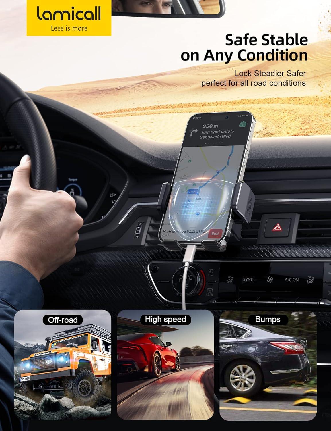 imageLamicall Car Vent Phone Mount Phone Holder for Car Air Vent Clip in Vehicle Big Phone amp Thick Cases Friendly Hands Free Cell Phone Automobile Clamp Cradles Fit for All iPhone Samsung Phones