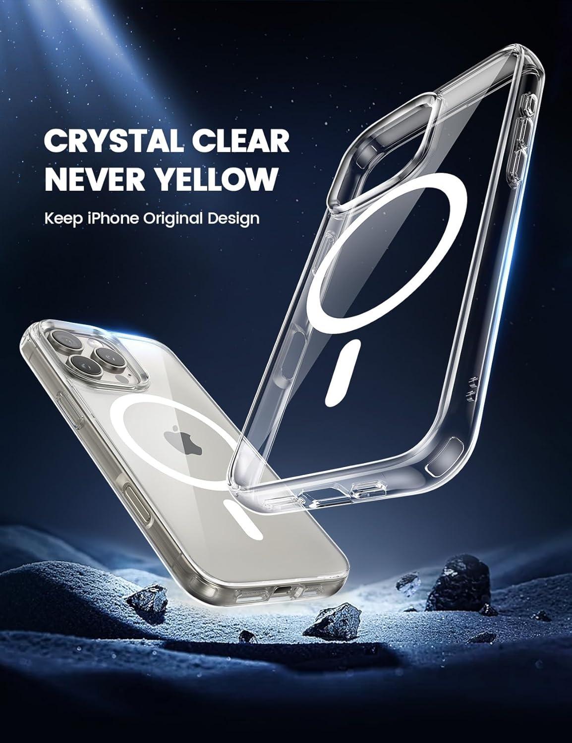imageLamicall Magnetic Case for iPhone 15 Pro for Magsafe Diamond Textured AntiSlip Edge Military Grade Shockproof Protection Translucent Hard Slim Magnet Protective Cover for iPhone 15 ProClear