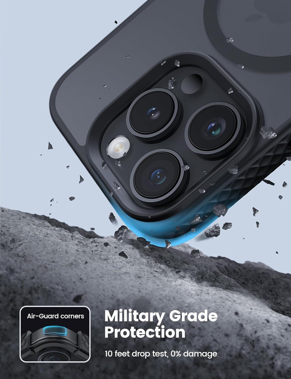 imageLamicall Magnetic Case for iPhone 15 Pro for Magsafe Diamond Textured AntiSlip Edge Military Grade Shockproof Protection Translucent Hard Slim Magnet Protective Cover for iPhone 15 ProBlack