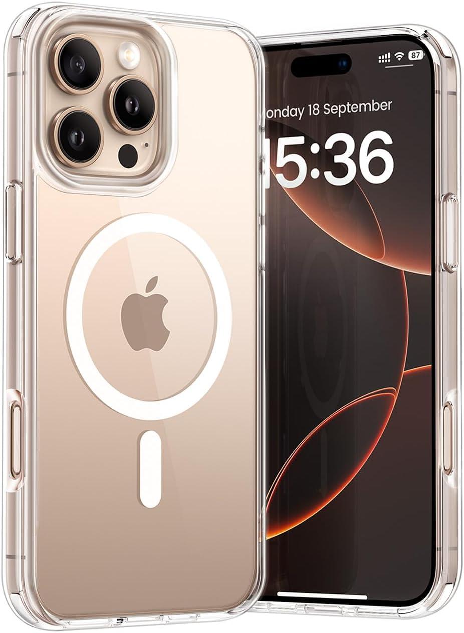 imageLamicall Magnetic Case for iPhone 15 Pro for Magsafe Diamond Textured AntiSlip Edge Military Grade Shockproof Protection Translucent Hard Slim Magnet Protective Cover for iPhone 15 ProClear