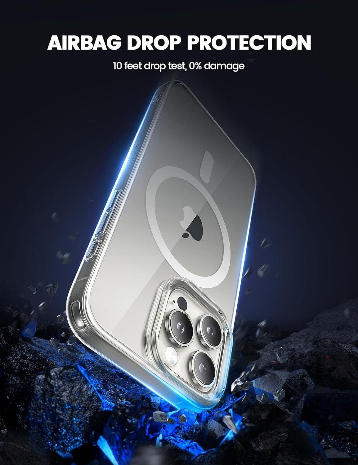 imageLamicall Magnetic Case for iPhone 15 Pro for Magsafe Diamond Textured AntiSlip Edge Military Grade Shockproof Protection Translucent Hard Slim Magnet Protective Cover for iPhone 15 ProClear