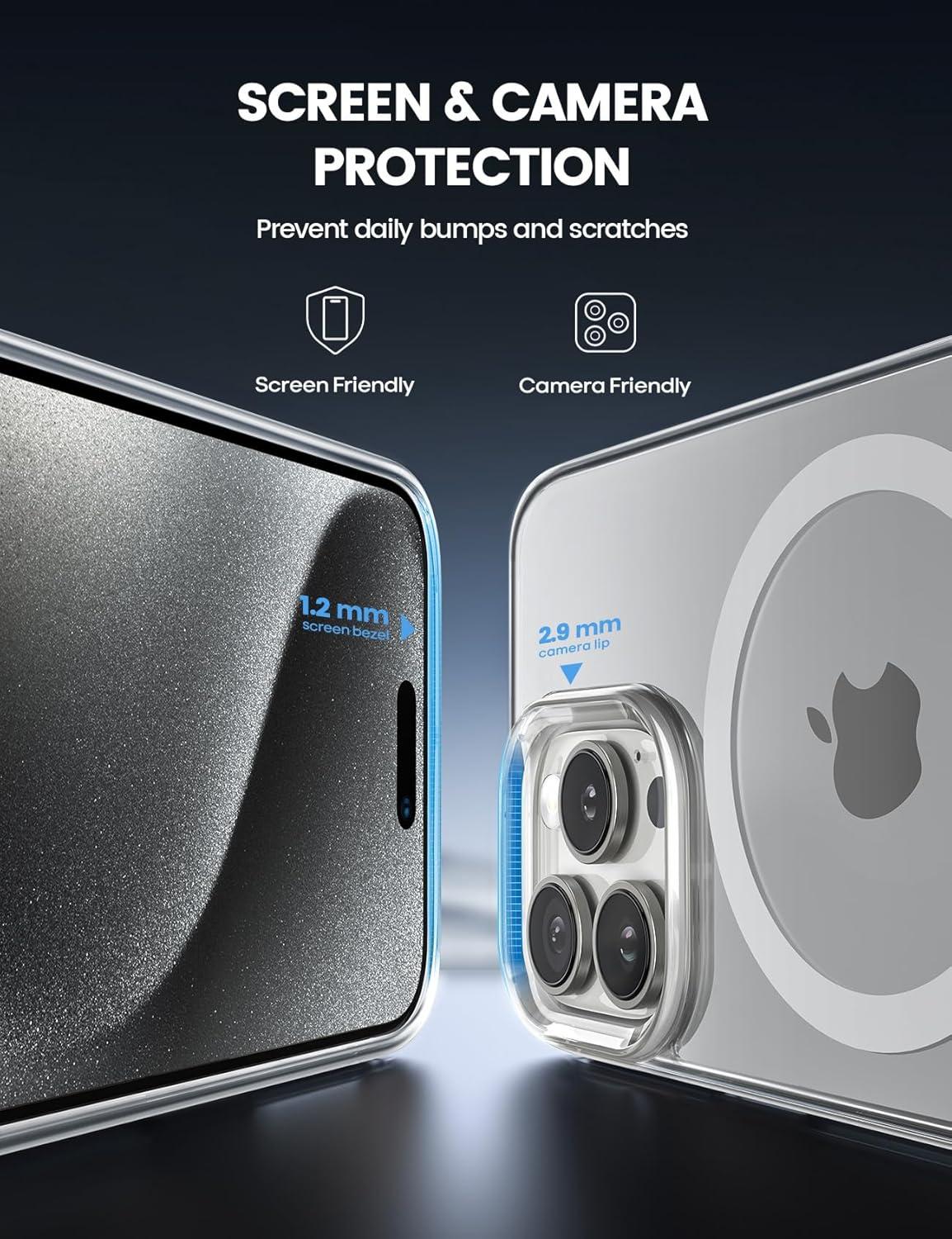 imageLamicall Magnetic Case for iPhone 15 Pro for Magsafe Diamond Textured AntiSlip Edge Military Grade Shockproof Protection Translucent Hard Slim Magnet Protective Cover for iPhone 15 ProClear
