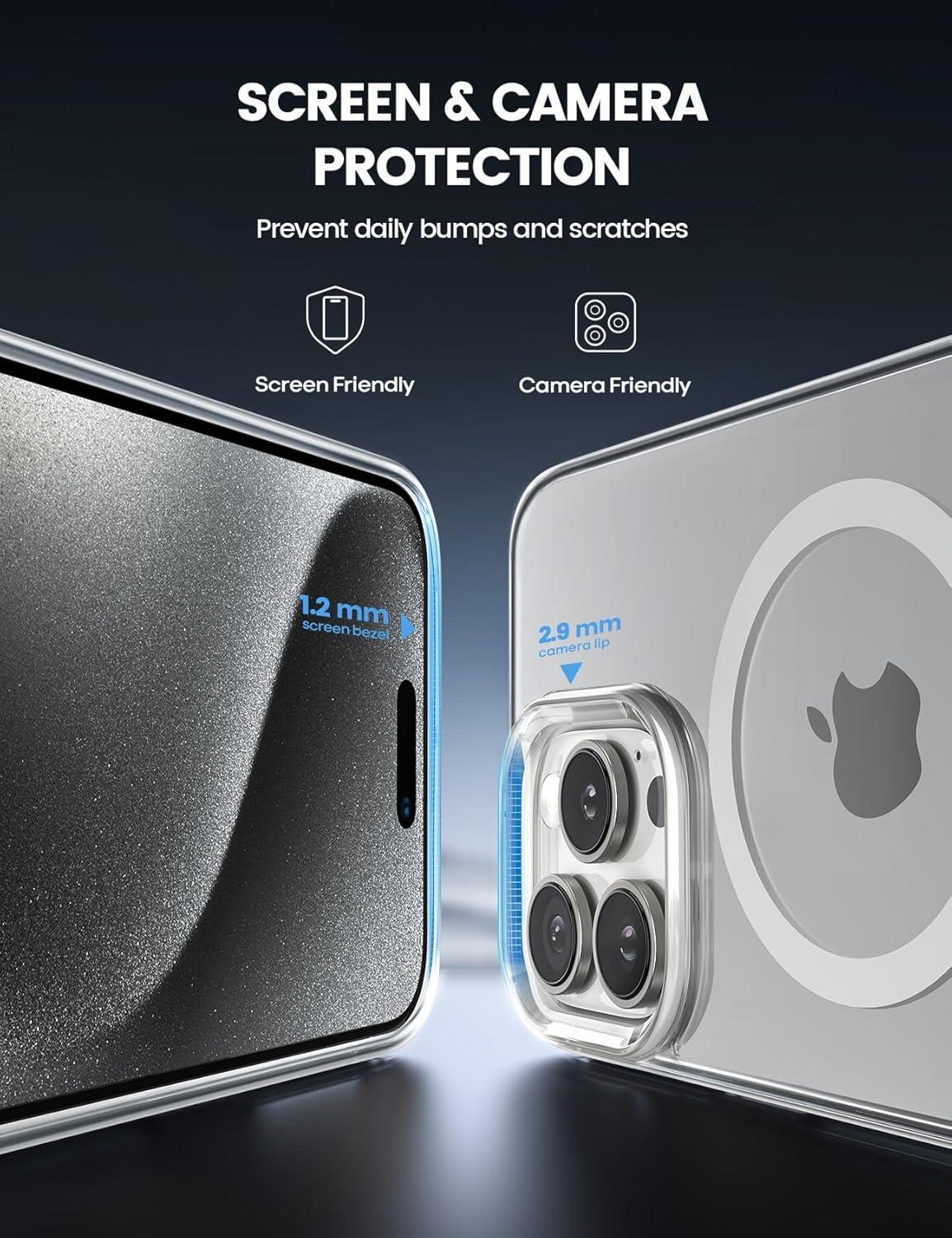imageLamicall Magnetic Case for iPhone 15 Pro for Magsafe Diamond Textured AntiSlip Edge Military Grade Shockproof Protection Translucent Hard Slim Magnet Protective Cover for iPhone 15 ProClear