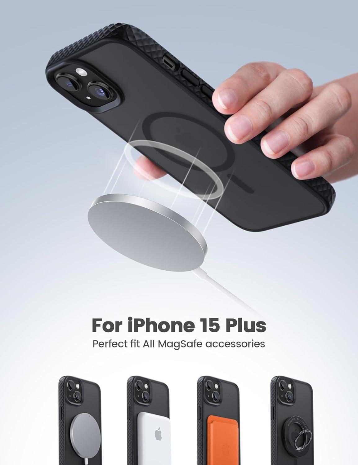 imageLamicall Magnetic Case for iPhone 15 Pro for Magsafe Diamond Textured AntiSlip Edge Military Grade Shockproof Protection Translucent Hard Slim Magnet Protective Cover for iPhone 15 ProBlack