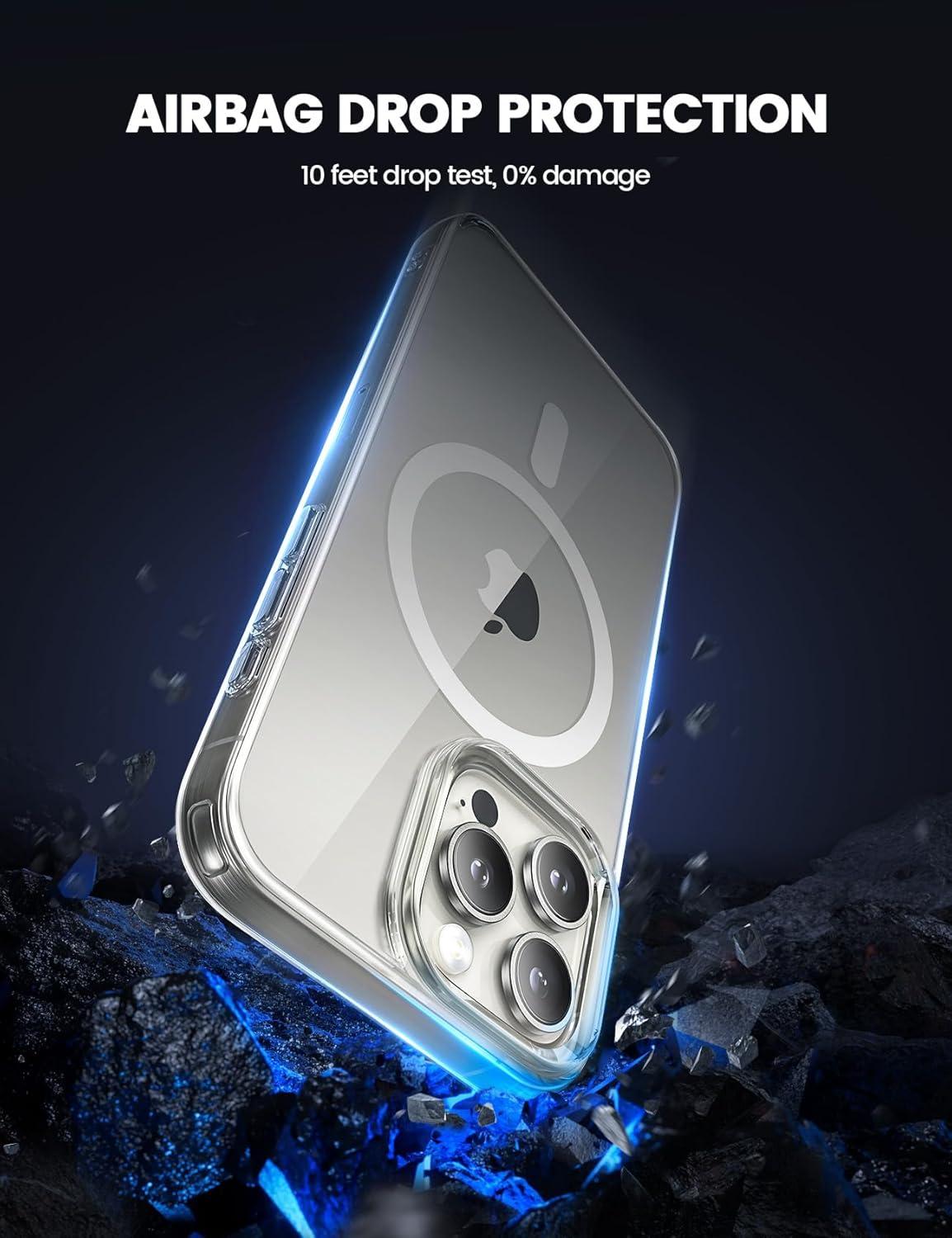 imageLamicall Magnetic Case for iPhone 15 Pro for Magsafe Diamond Textured AntiSlip Edge Military Grade Shockproof Protection Translucent Hard Slim Magnet Protective Cover for iPhone 15 ProClear