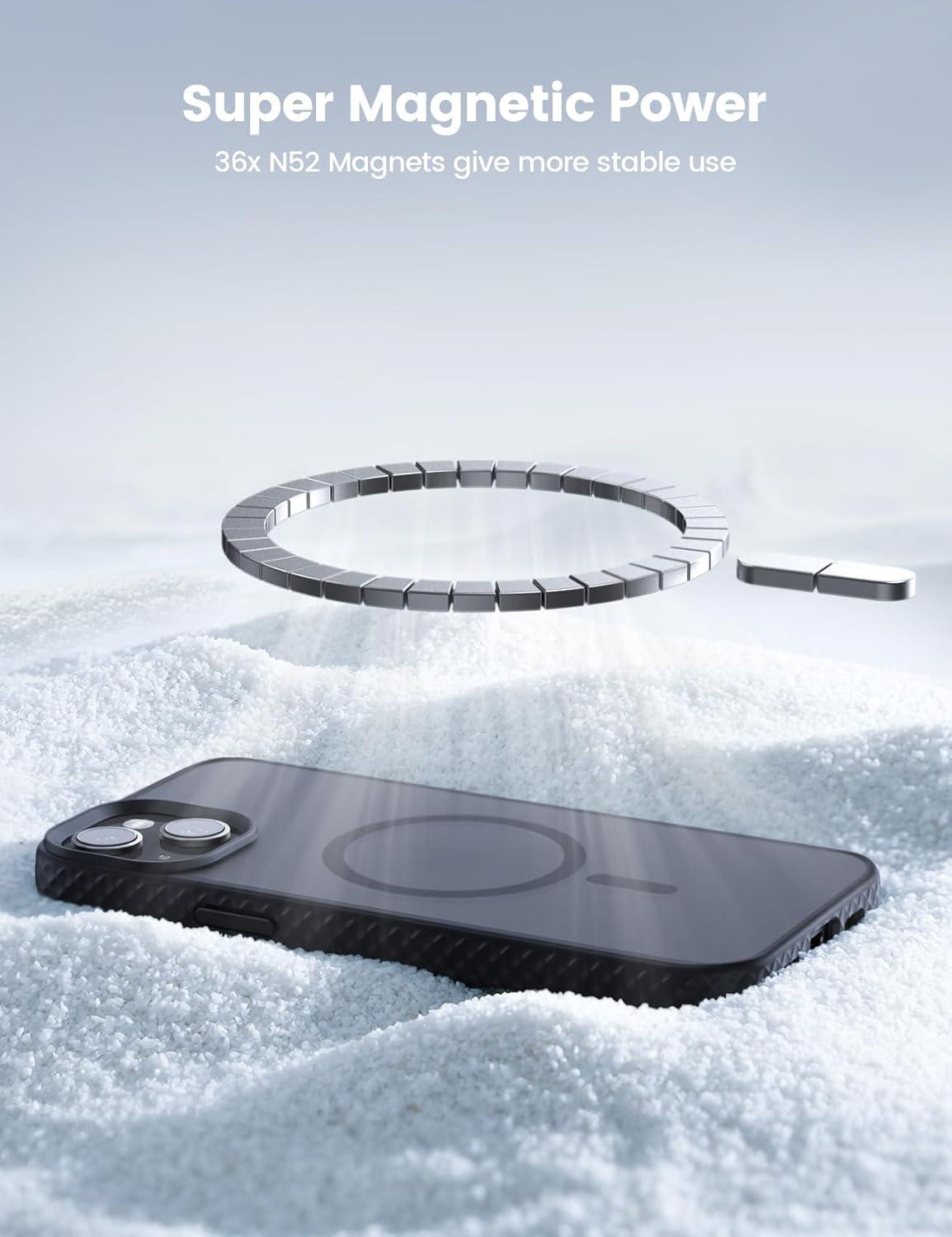 imageLamicall Magnetic Case for iPhone 15 Pro for Magsafe Diamond Textured AntiSlip Edge Military Grade Shockproof Protection Translucent Hard Slim Magnet Protective Cover for iPhone 15 ProBlack