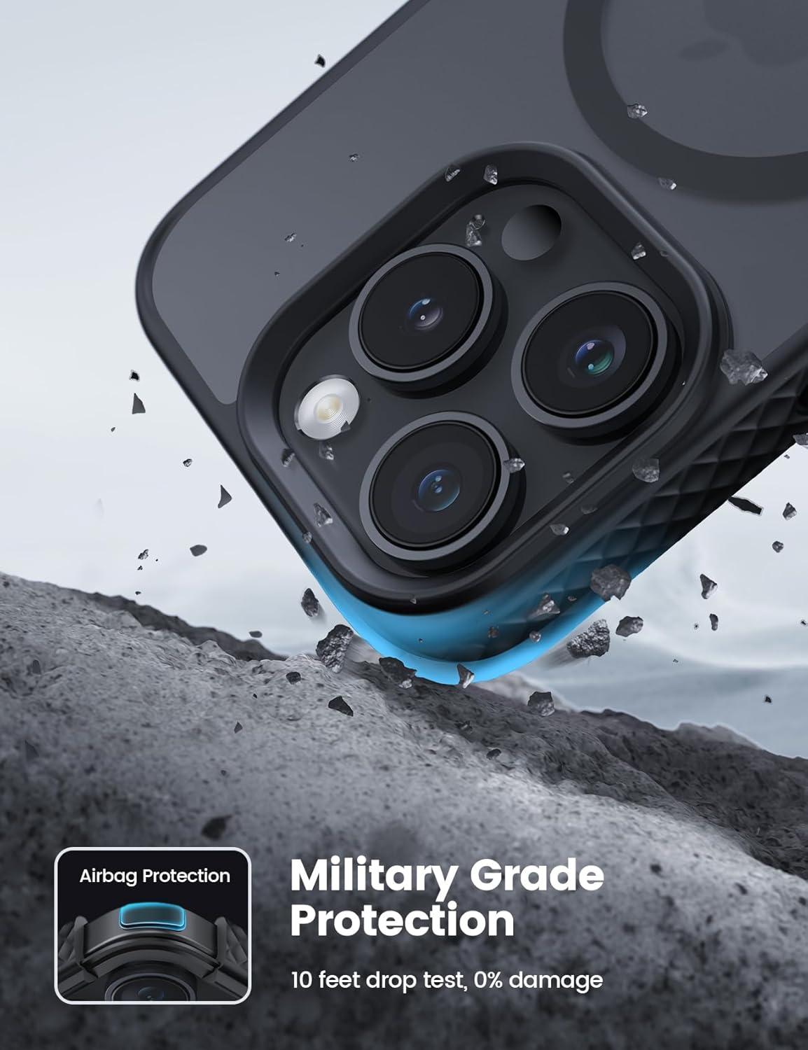 imageLamicall Magnetic Case for iPhone 15 Pro for Magsafe Diamond Textured AntiSlip Edge Military Grade Shockproof Protection Translucent Hard Slim Magnet Protective Cover for iPhone 15 ProBlack