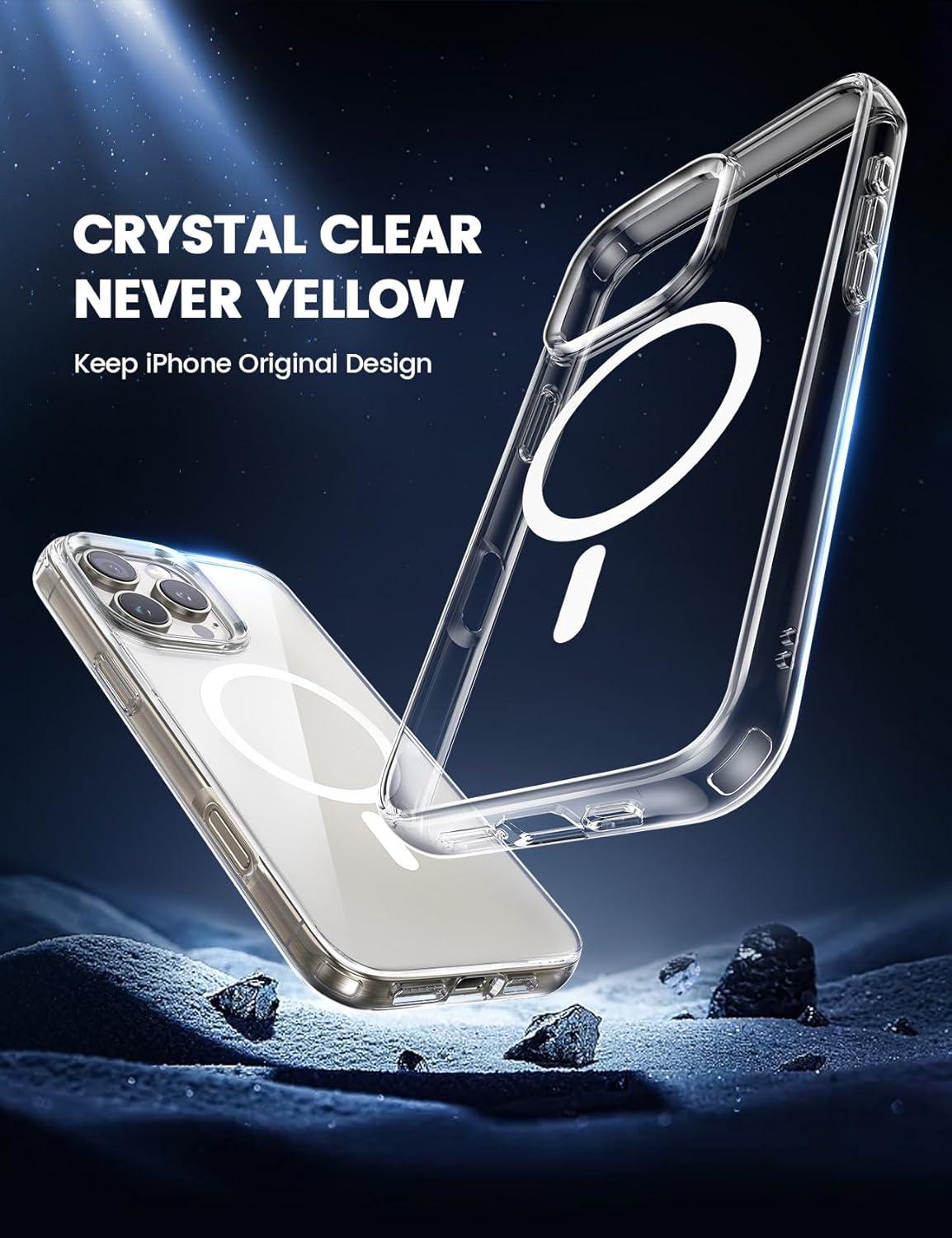 imageLamicall Magnetic Case for iPhone 15 Pro for Magsafe Diamond Textured AntiSlip Edge Military Grade Shockproof Protection Translucent Hard Slim Magnet Protective Cover for iPhone 15 ProClear