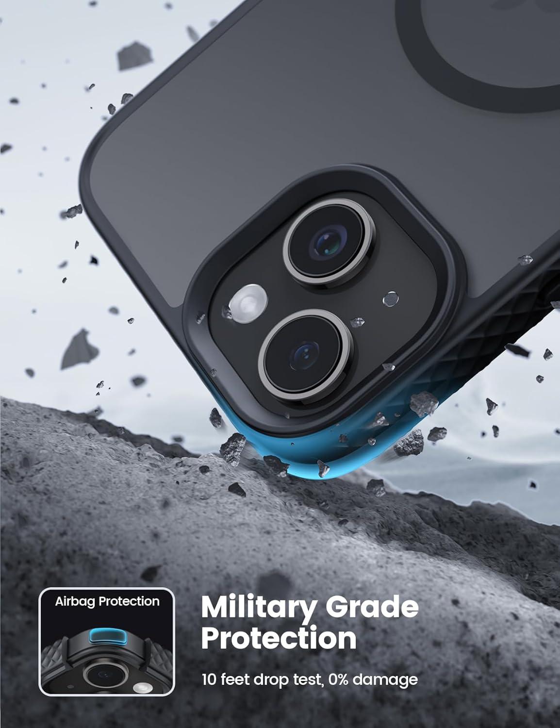 imageLamicall Magnetic Case for iPhone 15 Pro for Magsafe Diamond Textured AntiSlip Edge Military Grade Shockproof Protection Translucent Hard Slim Magnet Protective Cover for iPhone 15 ProBlack