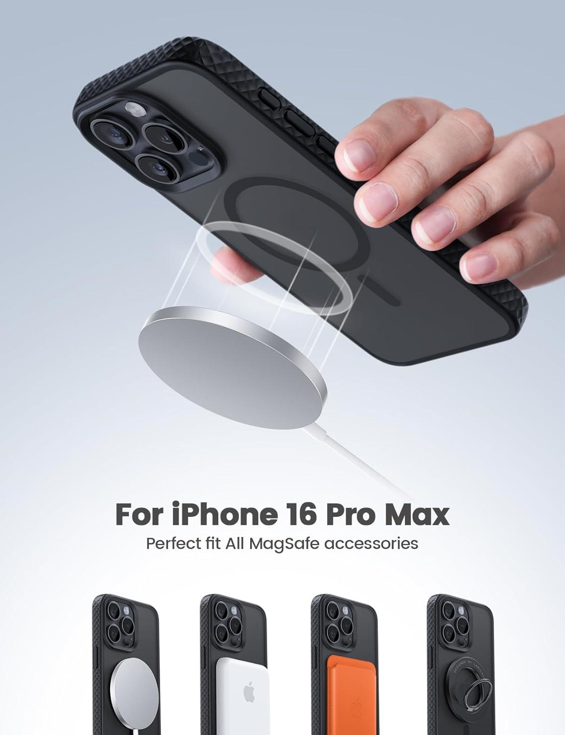 imageLamicall Magnetic Case for iPhone 15 Pro for Magsafe Diamond Textured AntiSlip Edge Military Grade Shockproof Protection Translucent Hard Slim Magnet Protective Cover for iPhone 15 ProBlack