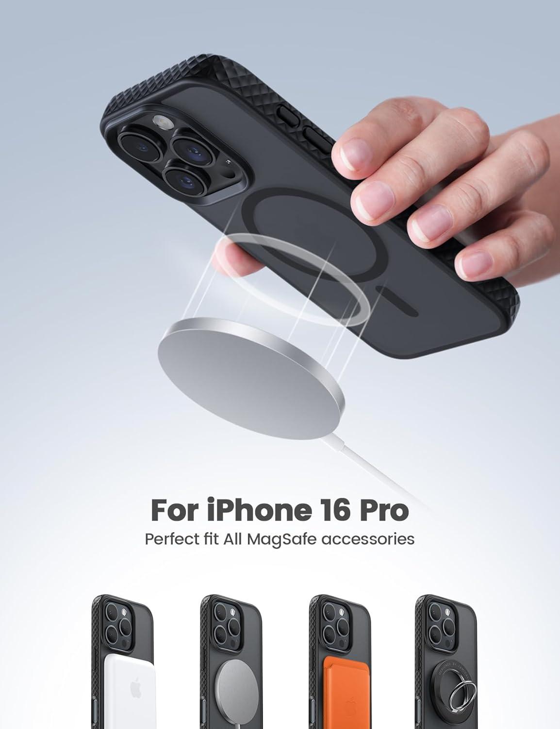 imageLamicall Magnetic Case for iPhone 15 Pro for Magsafe Diamond Textured AntiSlip Edge Military Grade Shockproof Protection Translucent Hard Slim Magnet Protective Cover for iPhone 15 ProBlack