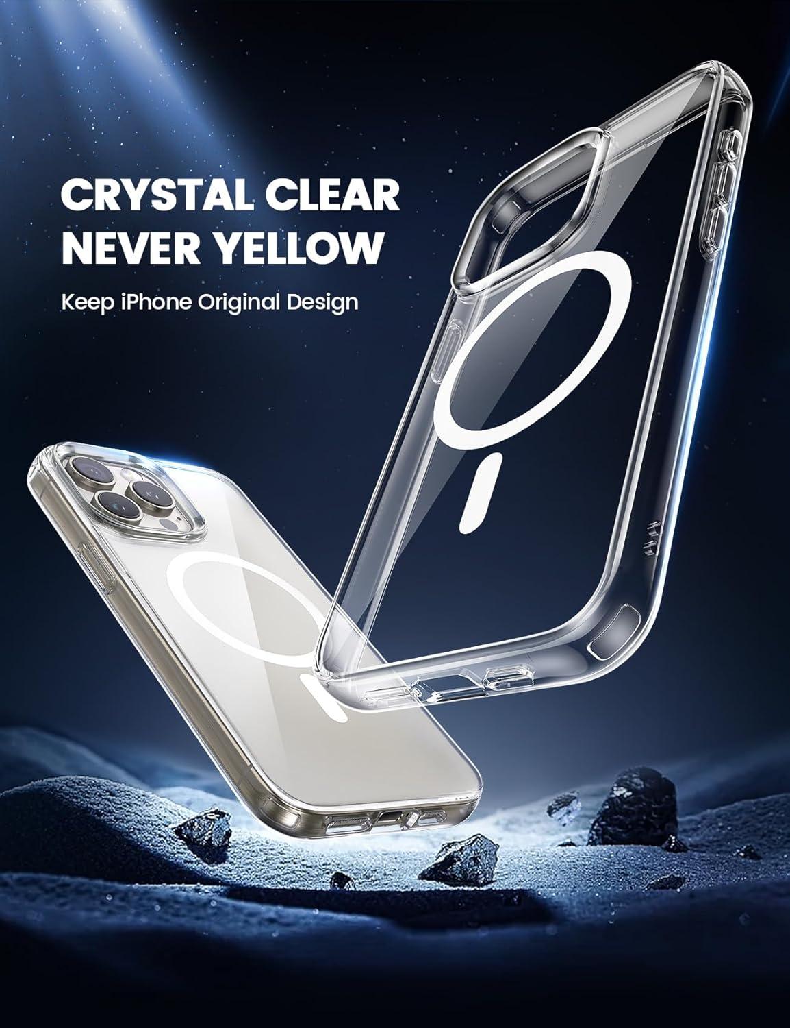 imageLamicall Magnetic Case for iPhone 15 Pro for Magsafe Diamond Textured AntiSlip Edge Military Grade Shockproof Protection Translucent Hard Slim Magnet Protective Cover for iPhone 15 ProClear