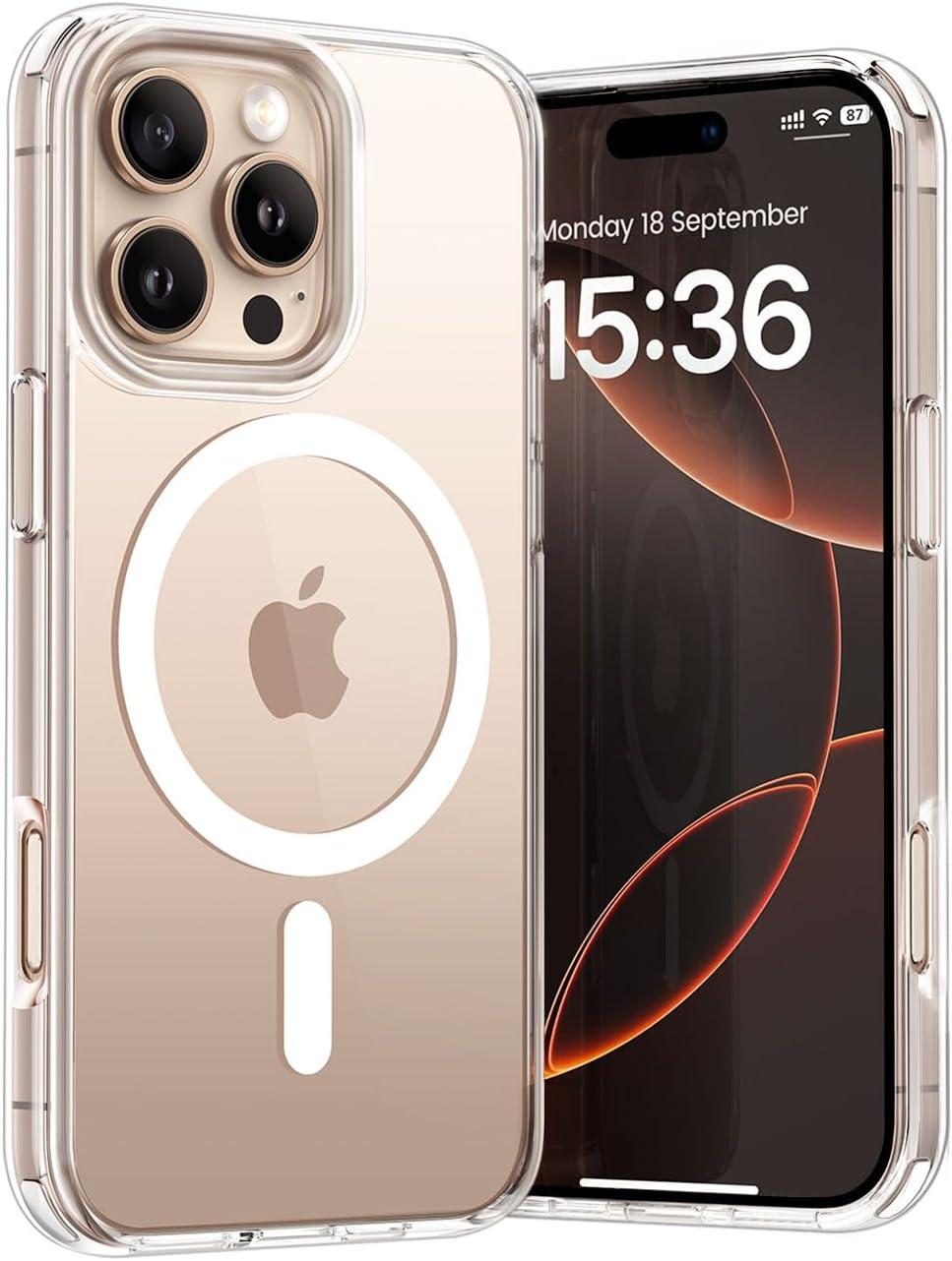 imageLamicall Magnetic Case for iPhone 15 Pro for Magsafe Diamond Textured AntiSlip Edge Military Grade Shockproof Protection Translucent Hard Slim Magnet Protective Cover for iPhone 15 ProClear