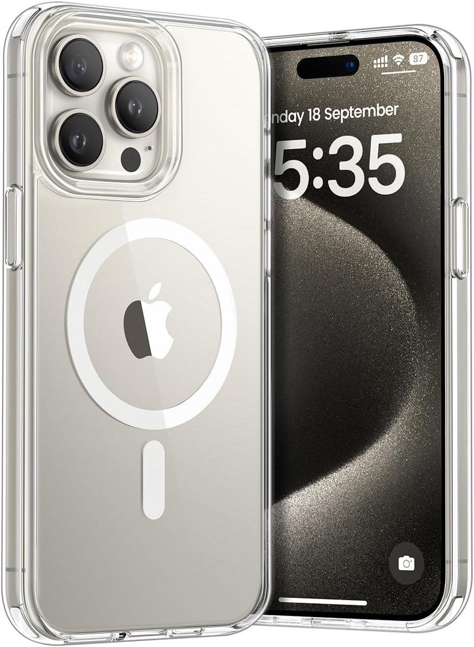 imageLamicall Magnetic Case for iPhone 15 Pro for Magsafe Diamond Textured AntiSlip Edge Military Grade Shockproof Protection Translucent Hard Slim Magnet Protective Cover for iPhone 15 ProClear