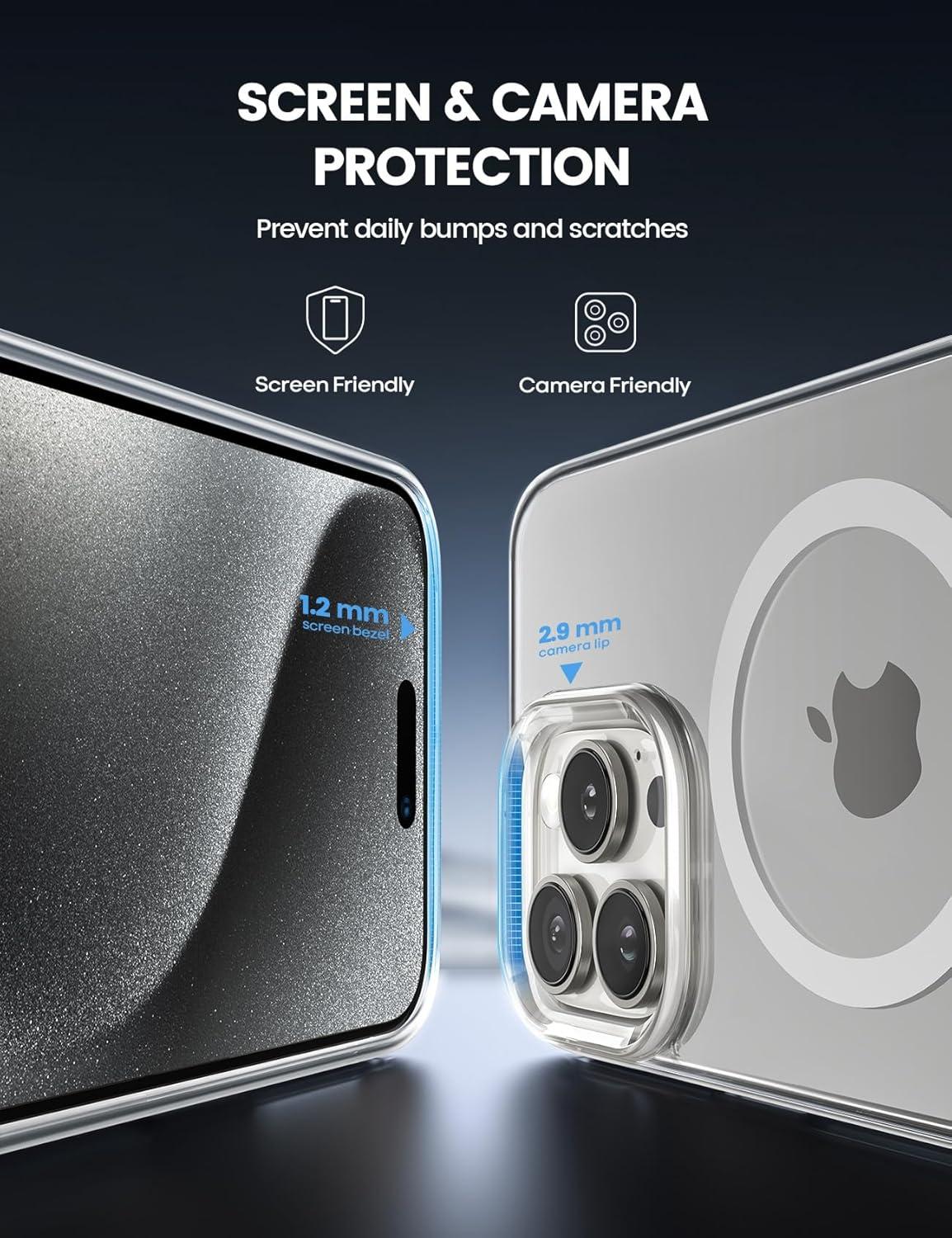 imageLamicall Magnetic Case for iPhone 15 Pro for Magsafe Diamond Textured AntiSlip Edge Military Grade Shockproof Protection Translucent Hard Slim Magnet Protective Cover for iPhone 15 ProClear