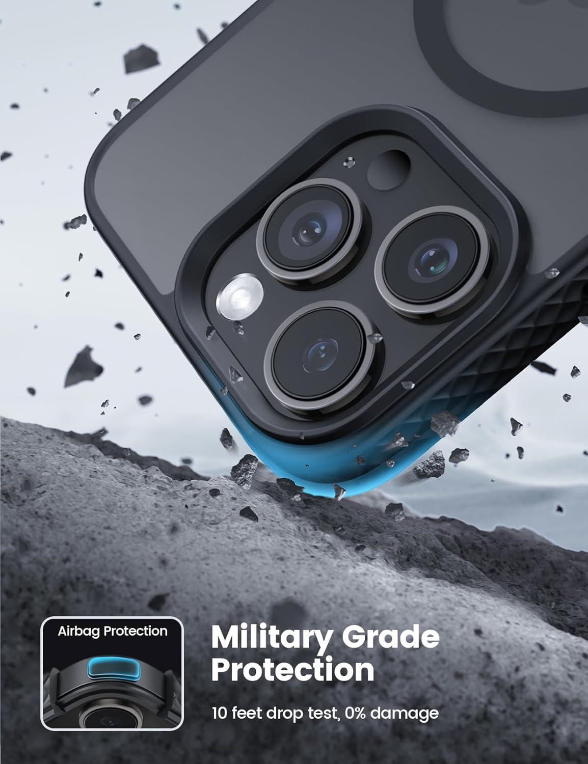 imageLamicall Magnetic Case for iPhone 15 Pro for Magsafe Diamond Textured AntiSlip Edge Military Grade Shockproof Protection Translucent Hard Slim Magnet Protective Cover for iPhone 15 ProBlack