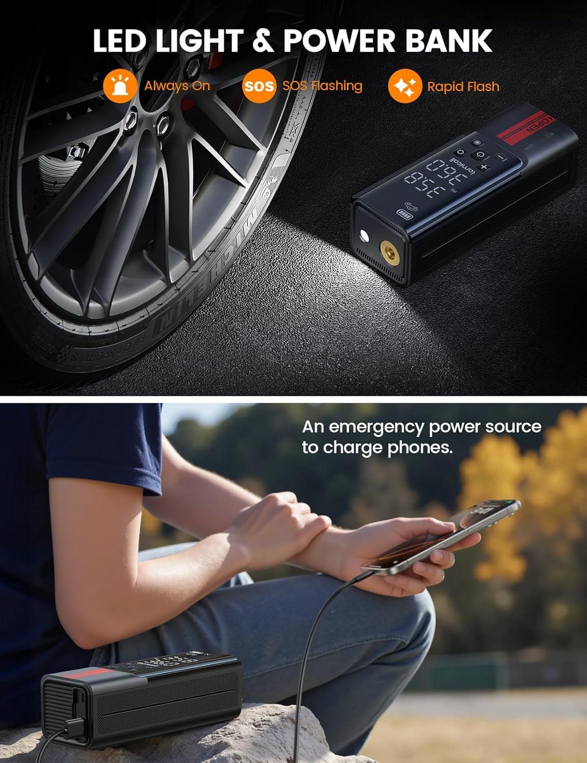 imageLamicall Portable Car Tire Inflator Air Compressor 150 PSI 4X Faster Cordless Car Air Pump with Rechargeable Battery Digital Display Pressure Gauge LED Light for Cars Motorcycles Bike BallWithout 12 DC