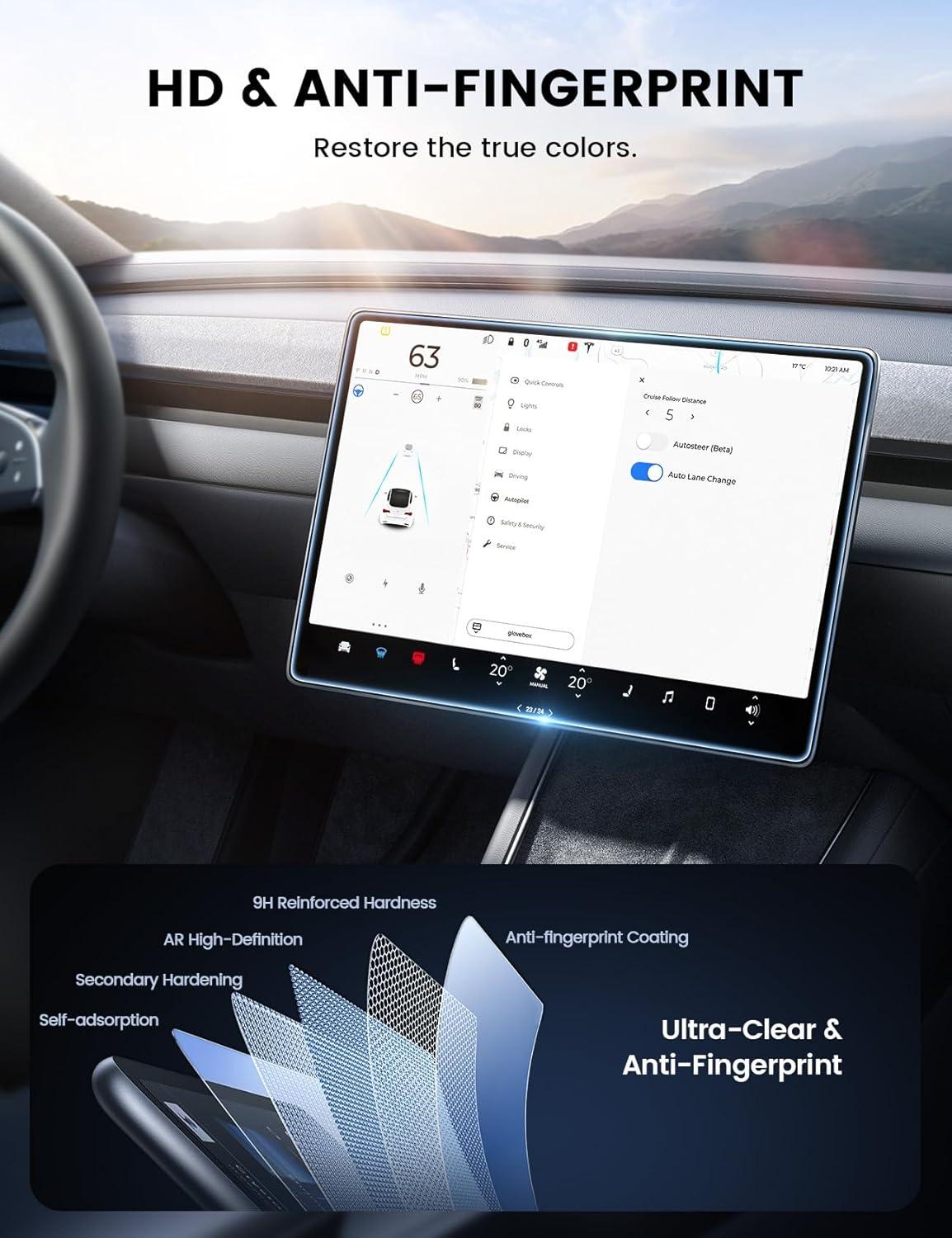 imageLamicall Tesla Model Y amp Model 3 Screen Protector Anti Scratch amp Fingerprint 9H Hardness Tempered Glass Screen Protector for Tesla Model Y 20202024 Model 3 20172023 Tesla AssesoriesTesla Model Y Juniper 202526 3 202426