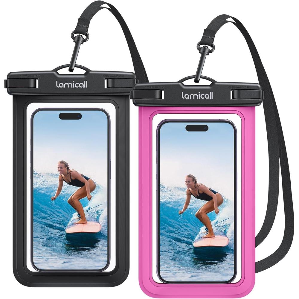 imageLamicall 2 Pack Green White Cell Phone Bag for Mother Mom Birthday Gift for Father Teens Girls Boys Phone PouchBlack  Bright Red 7