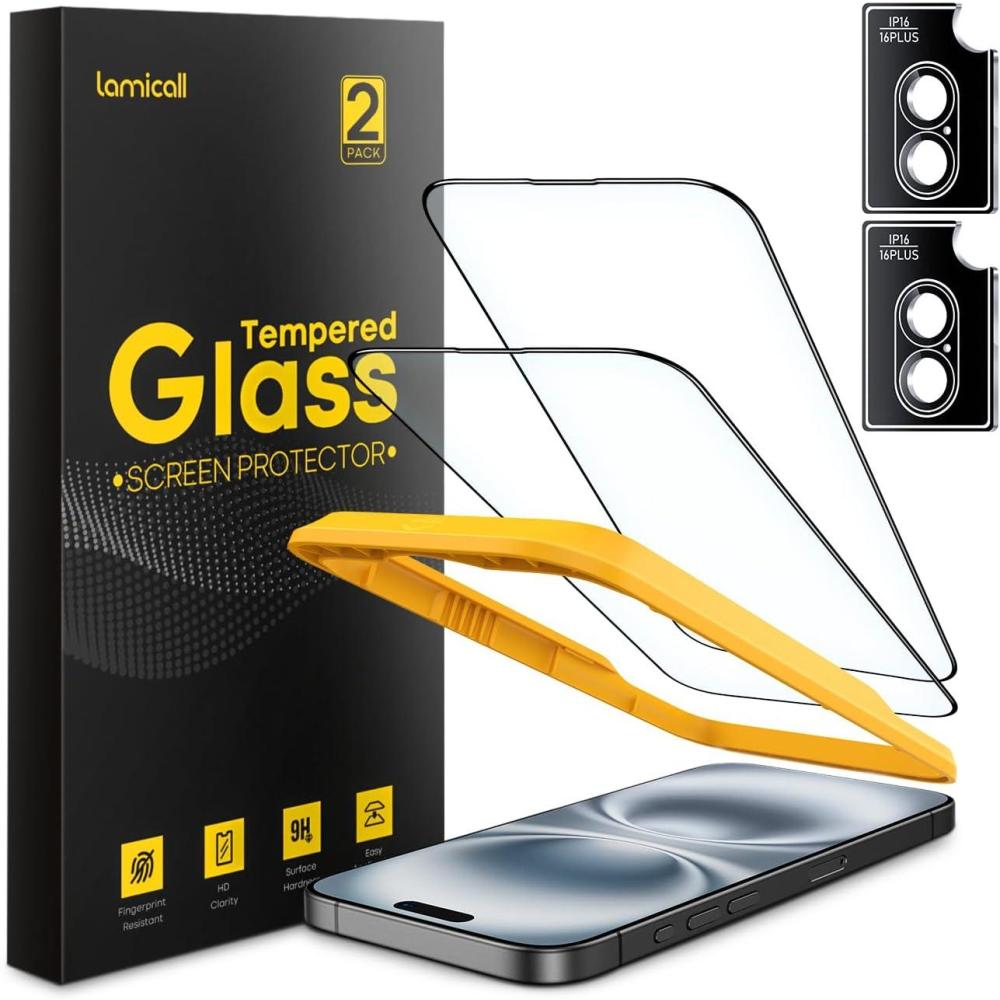 imageLamicall 22 for iPhone 16 Screen Protector 61 with Camera Lens Protector Top 9H Tempered Glass Film Easy Alignment Tool AntiScratch 0 Bubbles HD Clear for iPhone 16 2Pack Each16 61