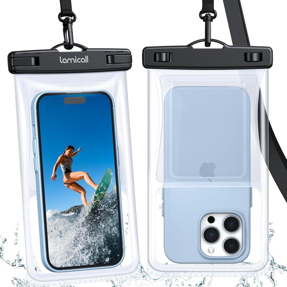 imageLamicall 2PCS Waterproof Phone Pouch Floating  88 Soft 3D Seamless Design IPX8 Water Proof Cell Phone for Beach Dry Bag Beach Essentials for Cruise Travel Protector for 47 inches Phone